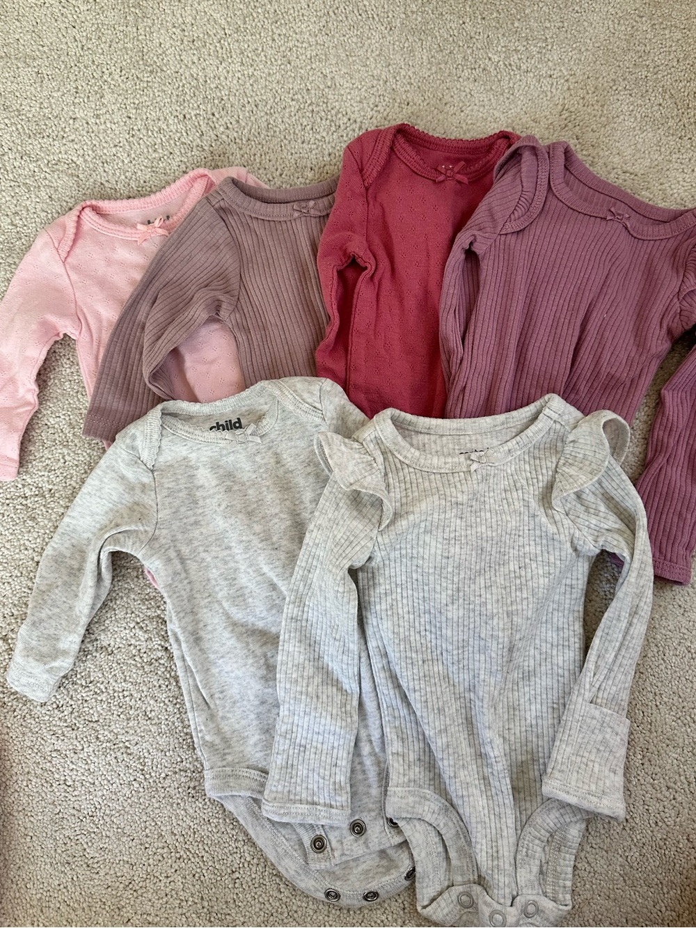Carter's Long-Sleeve Ribbed Bodysuits - Light Pink, Mauve, Plum & Light Gray